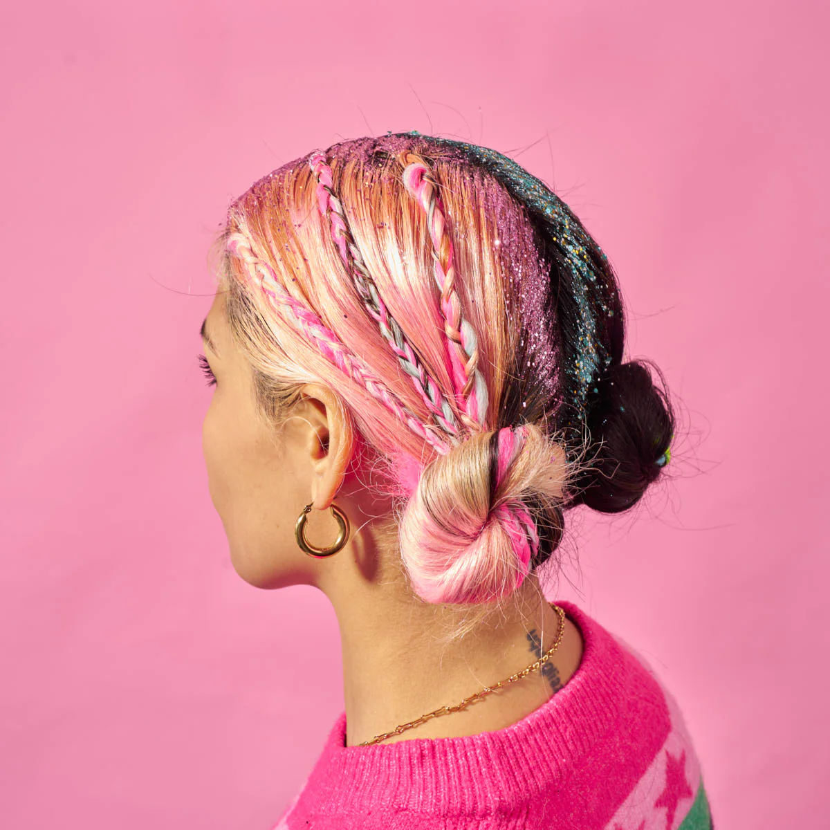 Brown, Pink & Blue Synthetic Jumbo Braid - Image 3